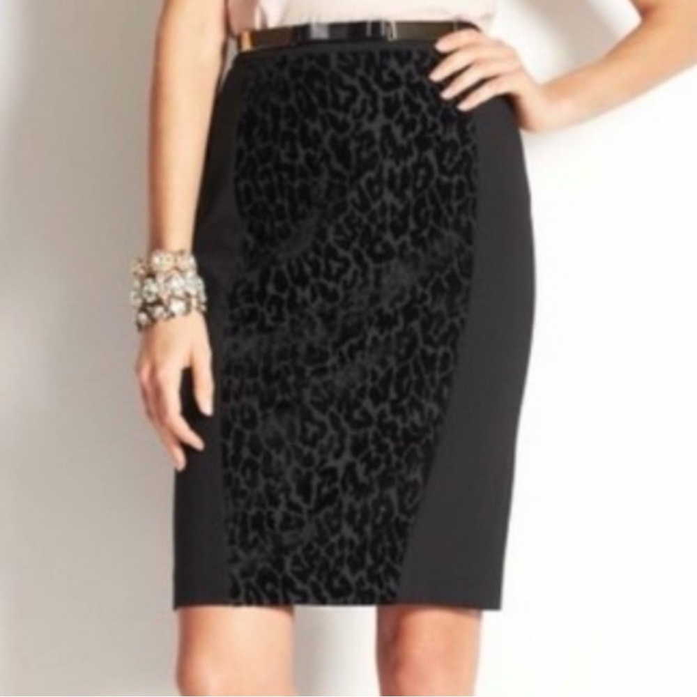 Calvin Klein Black Velvet-Panel Leopard Pencil Skirt